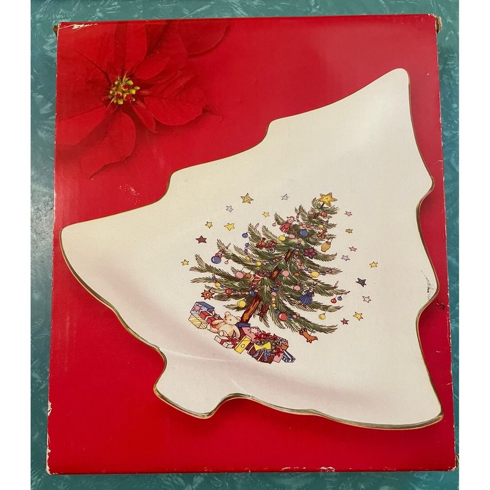 NIKKO Christmastime 11" Christmas Candy Dish Xmas Tree Dish Made in Japan W/Box